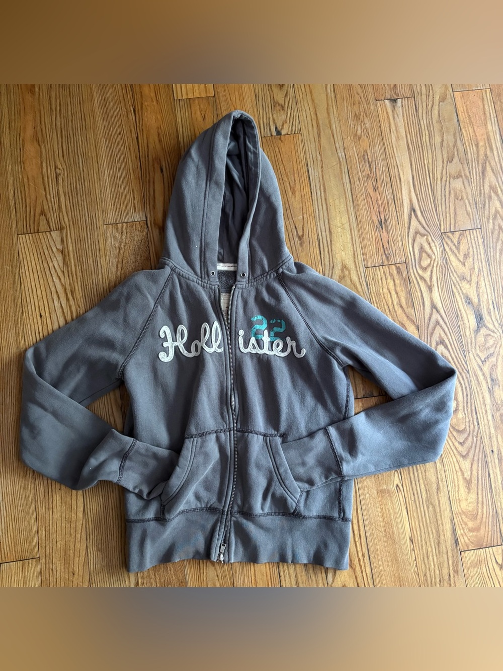 Hollister Gray Hooded Zip Sweatshirt with Script Logo